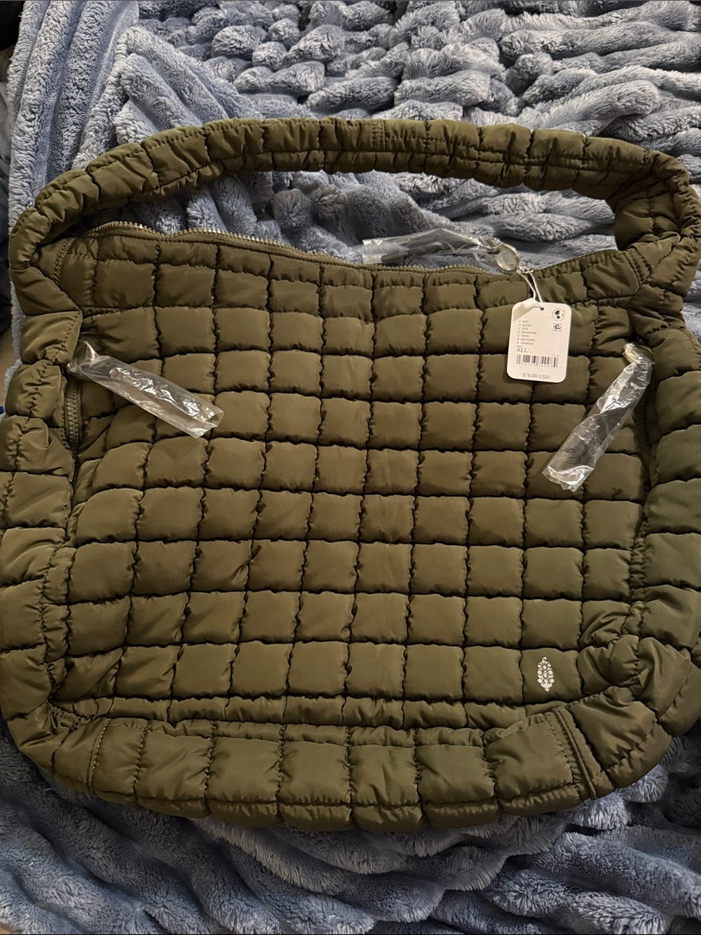 NWT Free People Olive Quilted Carry All Puffer Shoulder Bag